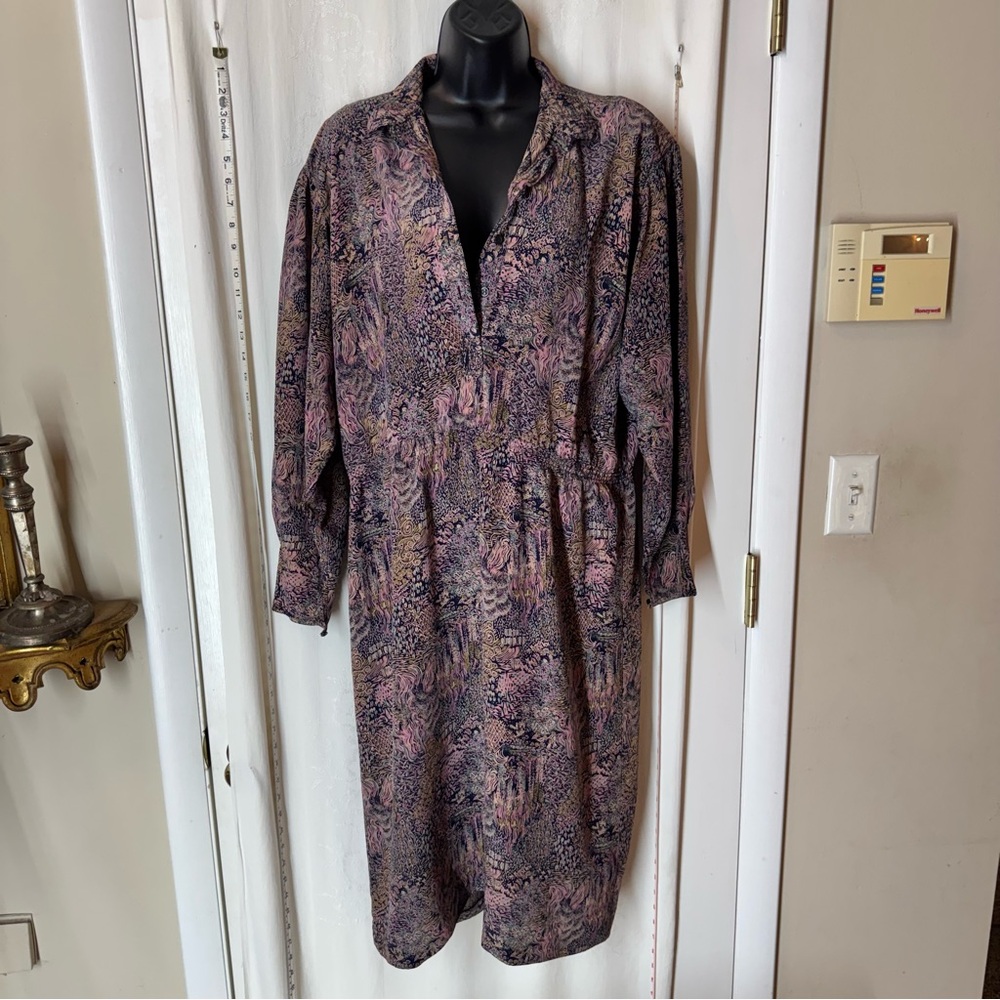 Vintage Patterned Silk Shirt Dress